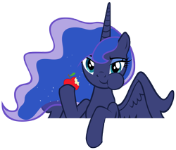 Size: 6108x5209 | Tagged: safe, artist:lazypixel, edit, editor:slayerbvc, character:princess luna, species:alicorn, species:pony, episode:luna eclipsed, g4, my little pony: friendship is magic, .psd available, absurd resolution, accessory-less edit, apple, barehoof, eating, female, food, mare, missing accessory, puffy cheeks, simple background, solo, transparent background, vector, vector edit