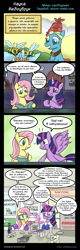 Size: 1100x3440 | Tagged: safe, artist:pacificgreen, edit, character:fluttershy, character:meadowbrook, character:twilight sparkle, character:twilight sparkle (alicorn), species:alicorn, species:pegasus, species:pony, episode:a health of information, g4, my little pony: friendship is magic, clothing, comic, cyrillic, dialogue, flash bee, lab coat, magic, microscope, petri dish, russian, science, speech bubble, telekinesis, translation