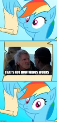 Size: 482x1024 | Tagged: safe, artist:saphire-systrine, editor:secrettitan, character:rainbow dash, episode:grannies gone wild, g4, my little pony: friendship is magic, blank, chewbacca, comic, crossover, female, finn (star wars), han solo, image macro, meme, message, rainbow dash reading a scroll, scroll, solo, star wars, star wars: the force awakens, wing hands, wing hold