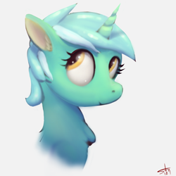 Size: 3000x3000 | Tagged: safe, artist:starkdust, character:lyra heartstrings, species:pony, species:unicorn, bust, digital art, explicit source, female, high res, looking back, mare, signature, simple background, solo, white background