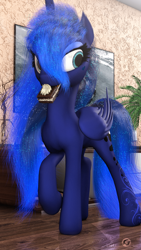 Size: 1188x2112 | Tagged: safe, artist:thelunagames, character:princess luna, species:alicorn, species:pony, 3d, cake, cinema 4d, female, food, heart, pagani, solo, table