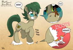Size: 5250x3600 | Tagged: safe, artist:willdabeard, oc, oc:vanilla beam, oc:zd, species:earth pony, species:pegasus, species:pony, brown fur, brown mane, comic, freckles, glasses, green mane, hooves, macro/micro, micro, orange mane, pint sized pony podcast, podcast, simple background, stomping, text