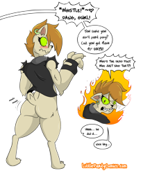 Size: 3960x4800 | Tagged: safe, artist:willdabeard, oc, oc only, oc:breakfang, species:diamond dog, angry, beige, blushing, clothing, comic, embarrassed, female, female diamond dog, fire, flank, jacket, jiggle, large butt, orange hair, plot, rage, shocked, simple background, thighs, this will end in pain, transparent background, wobble, yellow eyes