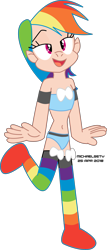 Size: 3500x8186 | Tagged: safe, artist:michaelsety, character:rainbow dash, species:human, bandeau, belly button, blue underwear, bra, clothing, female, humanized, panties, rainbow socks, ribbon, simple background, socks, solo, striped socks, transparent background, underwear