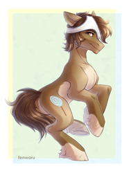 Size: 1024x1352 | Tagged: safe, artist:fenwaru, oc, species:pony, cutie mark, male, panties on head, simple background, solo, stallion