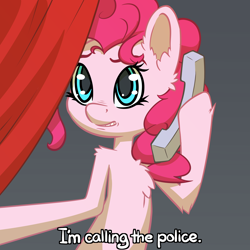 Size: 4000x4000 | Tagged: safe, artist:senaelik, character:pinkie pie, species:earth pony, species:pony, 4chan, bipedal, chest fluff, description is relevant, dialogue, drawthread, ear fluff, female, fluffy, hoof hold, jojo's bizarre adventure, mare, phone, phone call, reaction image, request, solo, worried
