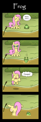 Size: 800x2376 | Tagged: safe, artist:sazanamibd, character:fluttershy, species:pegasus, species:pony, 4koma, comic, diving, faceplant, fail, female, frog, froggy bottom bog, jumping, mare, mud, solo, swamp
