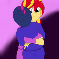 Size: 4096x4096 | Tagged: safe, artist:setup1337, character:sunset shimmer, character:twilight sparkle, character:twilight sparkle (scitwi), species:eqg human, ship:scitwishimmer, ship:sunsetsparkle, my little pony:equestria girls, absurd resolution, clothing, female, hug, lesbian, pajamas, shipping