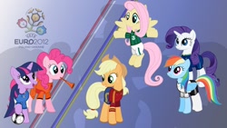 Size: 1191x670 | Tagged: safe, artist:isegrim87, edit, character:applejack, character:fluttershy, character:pinkie pie, character:rainbow dash, character:rarity, character:twilight sparkle, clothing, football, france, germany, italy, mane six, musical instrument, socks, spain, sports, vector, vuvuzela, world cup