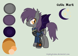 Size: 2084x1492 | Tagged: safe, artist:nightydream, oc, oc:nighthawk, species:bat pony, species:pony, clothing, female, mare, pipbuck, simple background, solo, vault suit