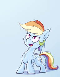 Size: 1222x1579 | Tagged: safe, artist:sea-maas, character:rainbow dash, species:pegasus, species:pony, challenge accepted, chest fluff, chibi, ear fluff, female, simple background, smiling, smirk, solo