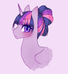 Size: 1572x1714 | Tagged: safe, artist:cristate, character:twilight sparkle, character:twilight sparkle (alicorn), species:alicorn, species:pony, bust, female, hair up, mare, purple background, simple background, solo, tangent, updo