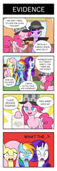 Size: 800x2376 | Tagged: safe, artist:sazanamibd, character:fluttershy, character:pinkie pie, character:rainbow dash, character:rarity, character:twilight sparkle, species:earth pony, species:pegasus, species:pony, species:unicorn, episode:mmmystery on the friendship express, g4, my little pony: friendship is magic, 4koma, bubble pipe, clothing, comic, deerstalker, female, fourth wall, hat, mare, meta magic, pipe, script