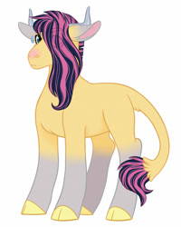 Size: 1024x1280 | Tagged: safe, artist:whisperseas, oc, oc only, oc:stormhoof, parent:fluttershy, parent:iron will, parents:ironshy, cloven hooves, eye clipping through hair, hair over one eye, horns, hybrid, interspecies offspring, male, offspring, simple background, solo, white background