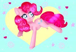 Size: 6500x4500 | Tagged: safe, artist:sweethearts11, character:pinkie pie, species:pony, :3, abstract background, absurd resolution, confetti, female, heart, mare, solo