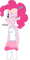 Size: 3500x6840 | Tagged: safe, artist:michaelsety, character:pinkie pie, g4, my little pony: equestria girls, my little pony:equestria girls, body painting, clothing, female, looking at you, one eye closed, simple background, skirt, solo, transparent background, wink