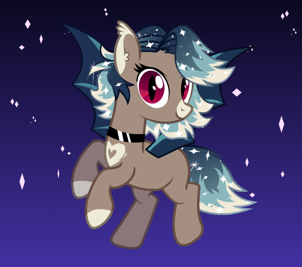 Size: 600x530 | Tagged: safe, artist:askometa, oc, oc only, oc:aviera betelgeuse, species:bat pony, species:pony, animated, bat pony oc, bat wings, choker, cute, digital art, ear fluff, female, flying, looking at you, mare, multicolored hair, night, ocbetes, red eyes, smiling, solo, sparkles, sparkling, stars, vector, ych result