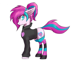 Size: 6000x5000 | Tagged: safe, artist:tatykin, oc, oc only, oc:panda shade, species:earth pony, species:pony, absurd resolution, clothing, hoodie, looking at you, socks, solo, striped socks, ych result