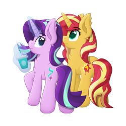 Size: 3500x3500 | Tagged: safe, artist:sol-r, character:starlight glimmer, character:sunset shimmer, species:pony, species:unicorn, duo, female, magic, mare, milkshake, simple background, telekinesis, transparent background, vector