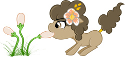 Size: 3691x1691 | Tagged: safe, artist:catnipfairy, oc, oc only, oc:rice paddy, species:earth pony, species:pony, female, flower, flower in hair, mare, mouth hold, pulling, simple background, solo, transparent background, vector