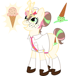 Size: 3340x3732 | Tagged: safe, artist:catnipfairy, oc, oc only, species:pony, species:unicorn, clothing, dropped ice cream, female, freckles, glowing horn, hat, high res, ice cream, ice cream cone, ice cream mare, magic, mare, simple background, smiling, solo, telekinesis, transparent background, vector