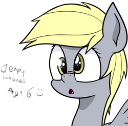 Size: 1337x1314 | Tagged: safe, artist:pinkberry, character:derpy hooves, species:pegasus, species:pony, blushing, bust, female, filly, freckles, handwriting, solo, text, wings
