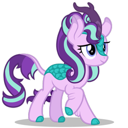 Size: 1417x1417 | Tagged: safe, artist:stellardusk, character:starlight glimmer, species:kirin, episode:sounds of silence, g4, my little pony: friendship is magic, alternate hairstyle, cloven hooves, colored hooves, female, kirin starlight, kirin-ified, quadrupedal, raised hoof, simple background, solo, species swap, transparent background, vector