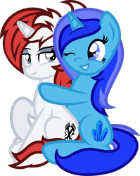 Size: 3184x4000 | Tagged: safe, anonymous artist, artist:avastin4, oc, oc only, oc:spacelight, oc:stock piston, species:pony, species:unicorn, couple, hug, shipping, simple background, transparent background, vector