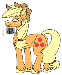 Size: 1280x1555 | Tagged: safe, artist:draikinator, character:applejack, species:earth pony, species:pony, applejack's hat, clothing, cowboy hat, cutie mark, female, hat, looking at you, mare, simple background, smiling, solo, straw in mouth, transparent background