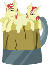 Size: 2332x3156 | Tagged: safe, artist:catnipfairy, character:flam, character:flim, species:pony, species:unicorn, cider, duo, duo male, grin, high res, male, simple background, smiling, stallion, transparent background, vector, wet mane