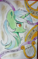 Size: 683x1040 | Tagged: safe, artist:ilynalta, character:lyra heartstrings, species:pony, species:unicorn, female, lyre, mare, solo, traditional art