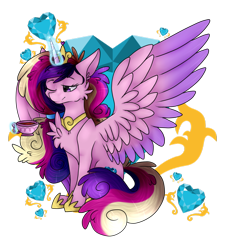 Size: 1024x1134 | Tagged: safe, artist:soundwavepie, character:princess cadance, species:alicorn, species:pony, cheek fluff, chest fluff, cup, cute, cutedance, female, fluffy, magic, one eye closed, simple background, smiling, solo, spread wings, teacup, transparent background, wings