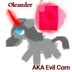 Size: 480x480 | Tagged: safe, artist:artdbait, community related, character:fhtng th§ ¿nsp§kbl, character:oleander, species:pony, species:unicorn, them's fightin' herds, 1000 hours in ms paint, blue eyes, book, doodle, evil, fightin' doods, glow, magic, red horn