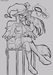 Size: 2894x4093 | Tagged: safe, artist:wernex, character:twilight sparkle, species:anthro, inktober, 31witches, cat, clothing, cute, detective, female, glasses, halloween, holiday, looking at you, magic, smoking, solo, witch