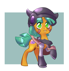 Size: 711x739 | Tagged: safe, artist:dinkelion, character:snails, species:pony, species:unicorn, clothing, colt, costume, crossover, glitter shell, helmet, made in abyss, male, solo
