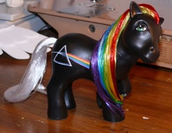 Size: 800x618 | Tagged: safe, artist:bladespark, oc, species:pony, g1, custom, irl, photo, pink floyd, prism, rainbow hair, refraction, the dark side of the moon, toy