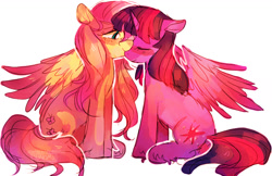 Size: 1280x827 | Tagged: safe, artist:sunomii, character:fluttershy, character:twilight sparkle, character:twilight sparkle (alicorn), species:alicorn, species:pegasus, species:pony, ship:twishy, cute, eyes closed, female, lesbian, mare, nuzzling, shipping, simple background, unshorn fetlocks, white background