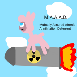 Size: 480x480 | Tagged: safe, artist:artdbait, community related, character:pom lamb, them's fightin' herds, 1000 hours in ms paint, description, female, fightin' doods, nuclear weapon, pun, riding a bomb, solo, weapon