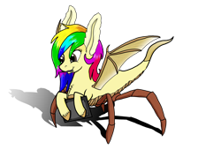 Size: 1058x755 | Tagged: safe, artist:lizardwithhat, oc, oc only, oc:rainbowtashie, bat wings, chimera pony, cute, fluffy, graphics tablet, monster pony, moth antenna, mouth hold, original species, rainbow hair, shiny hair, simple background, smiling, snake pony, solo, spider legs, spiderpony, stylus, transparent background, unshorn fetlocks, what has science done, wings