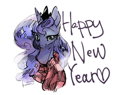 Size: 844x665 | Tagged: safe, artist:kuzumori, character:princess luna, species:alicorn, species:pony, clothing, female, happy new year, holiday, mare, scarf, simple background, solo