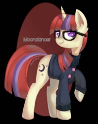Size: 792x1002 | Tagged: safe, artist:riukime, character:moondancer, species:pony, species:unicorn, clothing, cute, dancerbetes, female, glasses, happy, looking at you, mare, raised hoof, smiling, solo, sweater