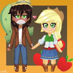 Size: 800x800 | Tagged: safe, artist:imtailsthefoxfan, character:applejack, character:trouble shoes, my little pony:equestria girls, equestria girls-ified, female, male, shipping, straight, troublejack