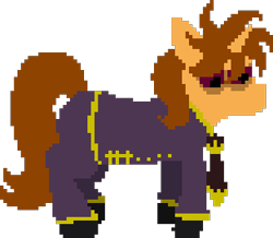 Size: 312x272 | Tagged: safe, artist:minus, derpibooru original, oc, oc only, oc:antoine clovenheimer, species:pony, species:unicorn, bags under eyes, clothing, cyoa:madness in mournthread, fancy, jacket, looking back, male, necktie, pixel art, simple background, solo, stallion, transparent background