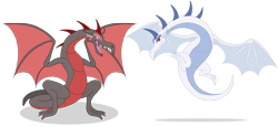 Size: 5200x2400 | Tagged: safe, artist:elsdrake, species:dragon, duo, open mouth, simple background, spread wings, transparent background, wings, wyvern