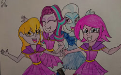 Size: 1280x786 | Tagged: safe, artist:malevolentsamson, character:fuchsia blush, character:lavender lace, character:starlight glimmer, character:trixie, my little pony:equestria girls, traditional art, trixie and the illusions