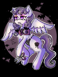 Size: 768x1024 | Tagged: safe, artist:jackytheripperart, character:inky rose, species:bat, species:pegasus, species:pony, beanbrows, chest fluff, colored pupils, eyebrows, female, leg fluff, mare, scissors, solo
