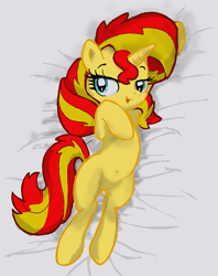 Size: 635x800 | Tagged: safe, artist:yewdee, character:sunset shimmer, species:pony, species:unicorn, belly button, female, mare, open mouth, solo