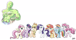 Size: 2417x1277 | Tagged: safe, artist:nobody, artist:ritalux, edit, character:applejack, character:fluttershy, character:pinkie pie, character:rainbow dash, character:rarity, character:sunset shimmer, character:twilight sparkle, character:twilight sparkle (alicorn), oc, oc:anon, species:alicorn, species:pony, my little pony:equestria girls, abs, anon gets all the mares, belly button, body hair, male nipples, mane six, muscles, nudity, simple background, stupid sexy anon, sweat, towel, white background