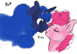 Size: 1280x902 | Tagged: safe, artist:ptg, character:pinkie pie, character:princess luna, species:pony, ship:lunapie, boop, kissing