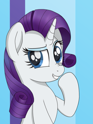 Size: 799x1064 | Tagged: safe, artist:noosa, character:rarity, species:pony, species:unicorn, /mlp/, chuckle, female, giggles, laughing at you, looking at you, mare, raised hoof, scrunchy face, simple background, solo